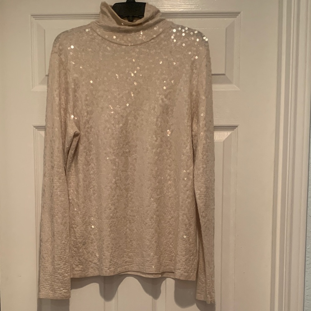 Express size XL Sequin Embellished Cream Turtleneck Top